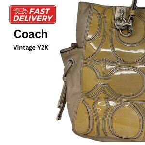 Coach Colette Signature Overlay Tote Bag Beige Patent Leather – Used Y2K